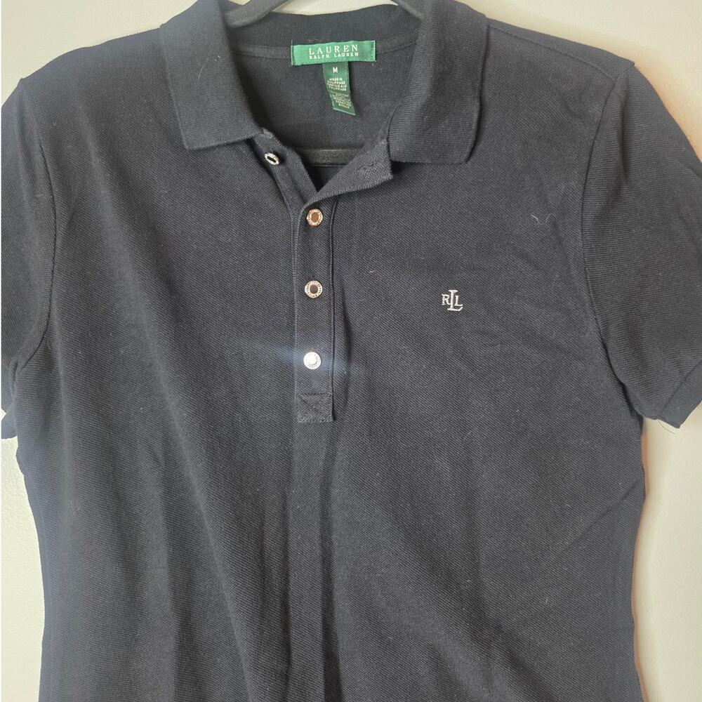 Lauren Ralph Lauren Womens Size Medium Black Short Sleeve Embroidered Polo